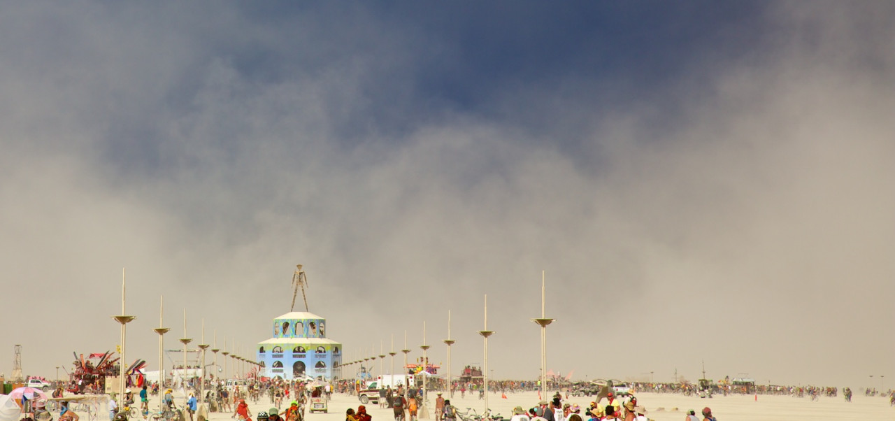dust storm over the man / black rock city, nevada